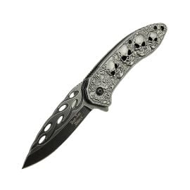 Dark Side Blades Spring Assisted Knife, Pewter Skull