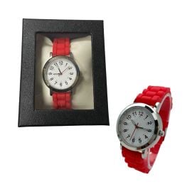 Geneva Women's Box Watch, Red Silicone Band, Silicone Band