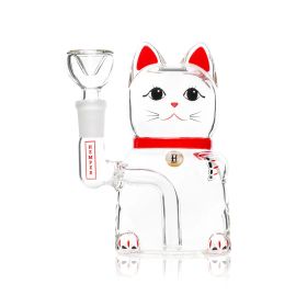 Hemper Lucky Money Cat Water Pipe, Clear/Red, 5in