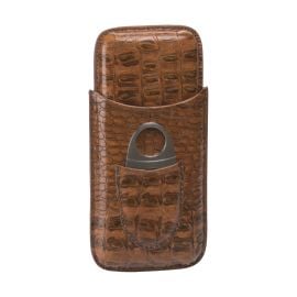 Lucienne Vegan Leather 3-Cigar Case & Cutter, Brown