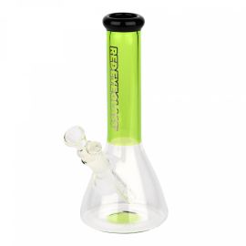 Red Eye Glass Nollie Beaker Tube with Black Mouthpiece, Lime Green, 9.5IN