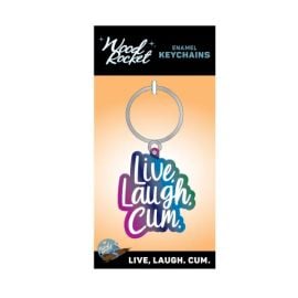 Wood Rocket Enamel Keychain, Live, Laugh, Cum